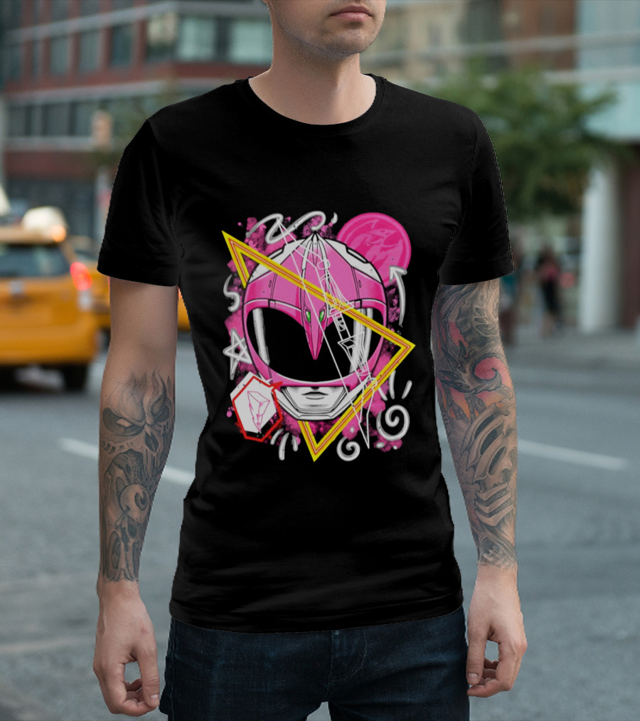 Mighty Morphin Power Rangers Pink Ranger Helmet Iconography T-Shirt