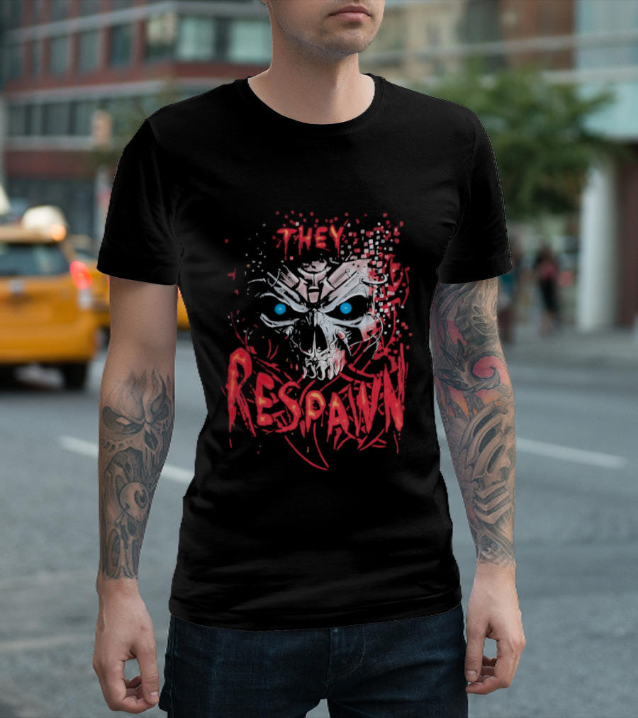 They Respawn Skull Blue Eyes Graffiti T-Shirt