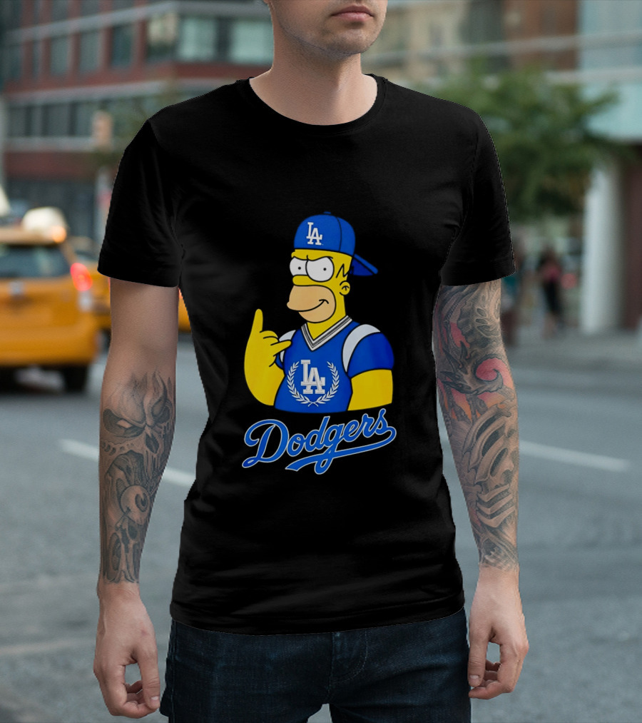 The Simpsons Homer LA Dodgers Rock Hand Gesture Collaboration T-Shirt