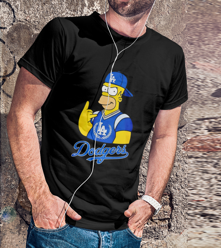 The Simpsons Homer LA Dodgers Rock Hand Gesture Collaboration T-Shirt