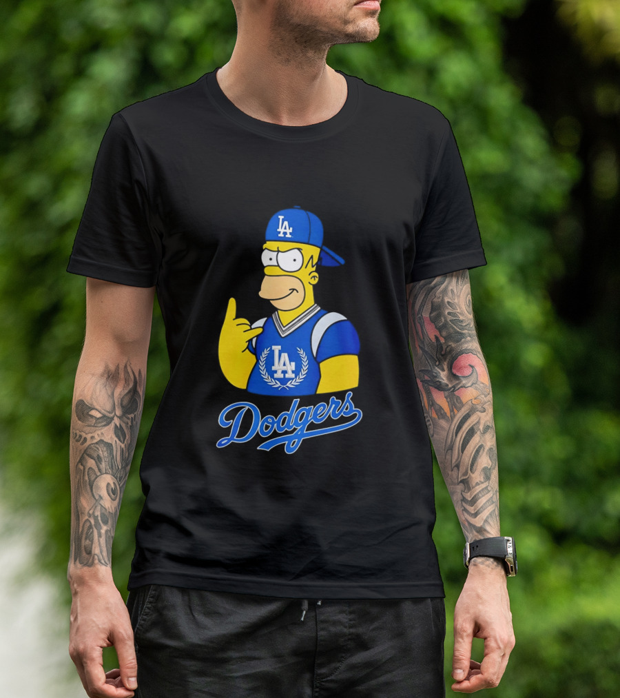 The Simpsons Homer LA Dodgers Rock Hand Gesture Collaboration T-Shirt