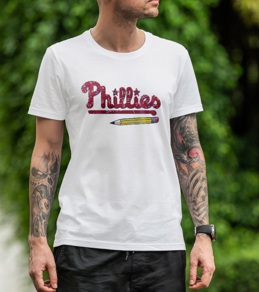 Philadelphia Phillies Teacher Appreciation Pencil And Numbers T-Shirt