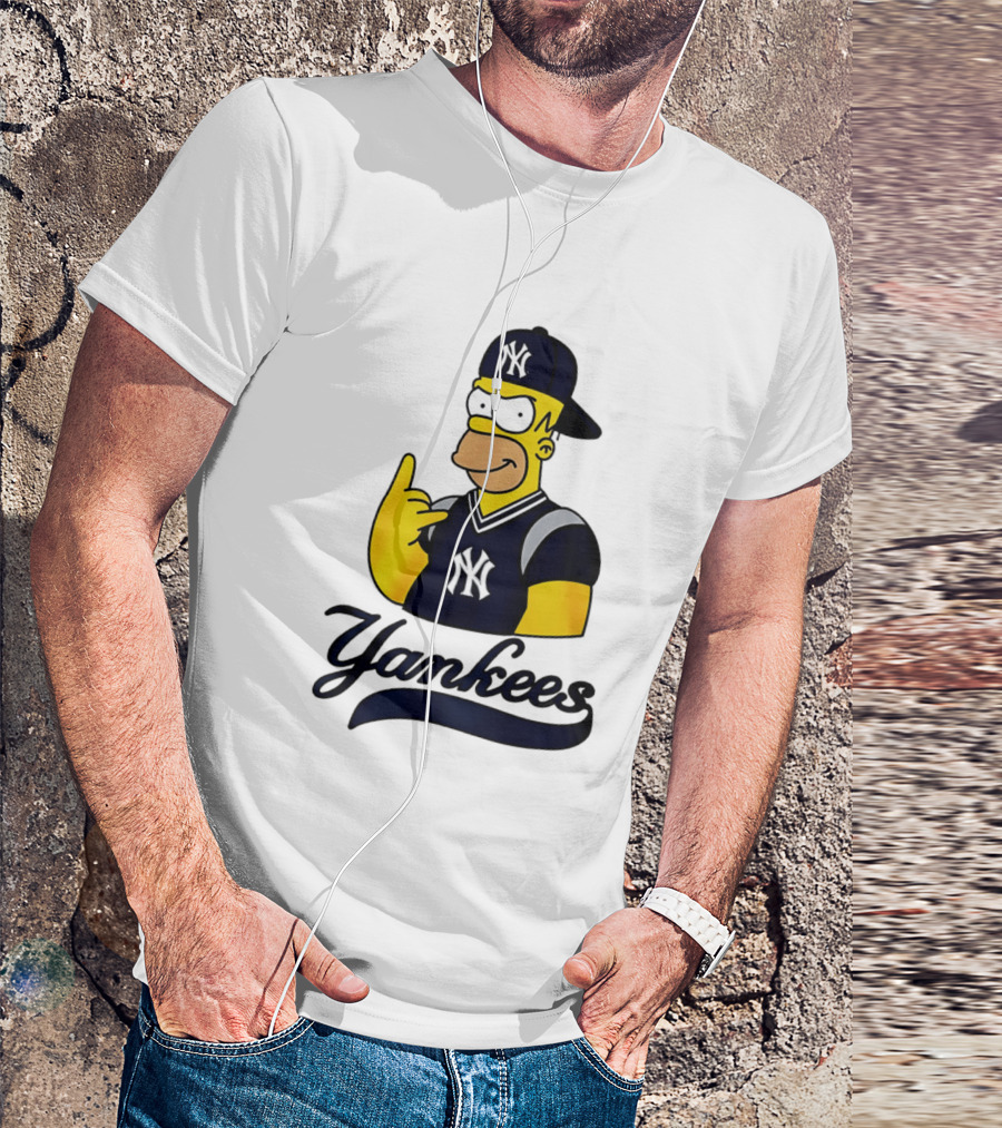 The Simpsons Homer Simpson New York Yankees Baseball Rock Hand Yankees T-Shirt