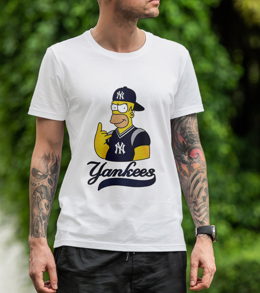 The Simpsons Homer Simpson New York Yankees Baseball Rock Hand Yankees T-Shirt
