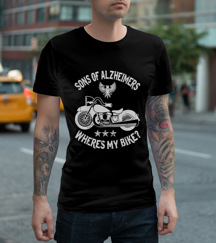Sons Of Alzheimers Where's My Bike Classic Motorbike Eagle Stars T-Shirt