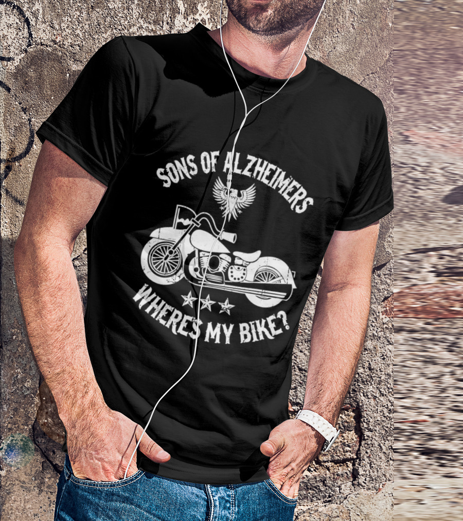 Sons Of Alzheimers Where's My Bike Classic Motorbike Eagle Stars T-Shirt