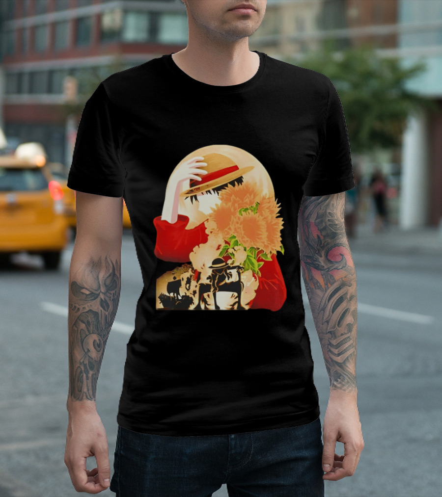 Monkey D. Luffy Red Outfit Straw Hat Sunflower Pirate Adventure T-Shirt