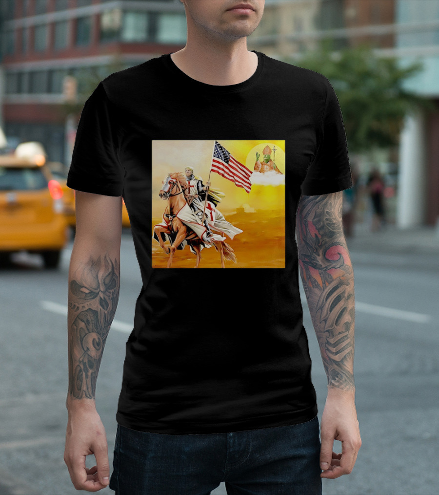 Donald Trump Crusader Knight With American Flag Riding Horse T-Shirt