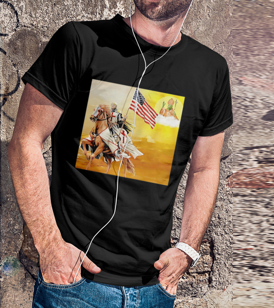 Donald Trump Crusader Knight With American Flag Riding Horse T-Shirt