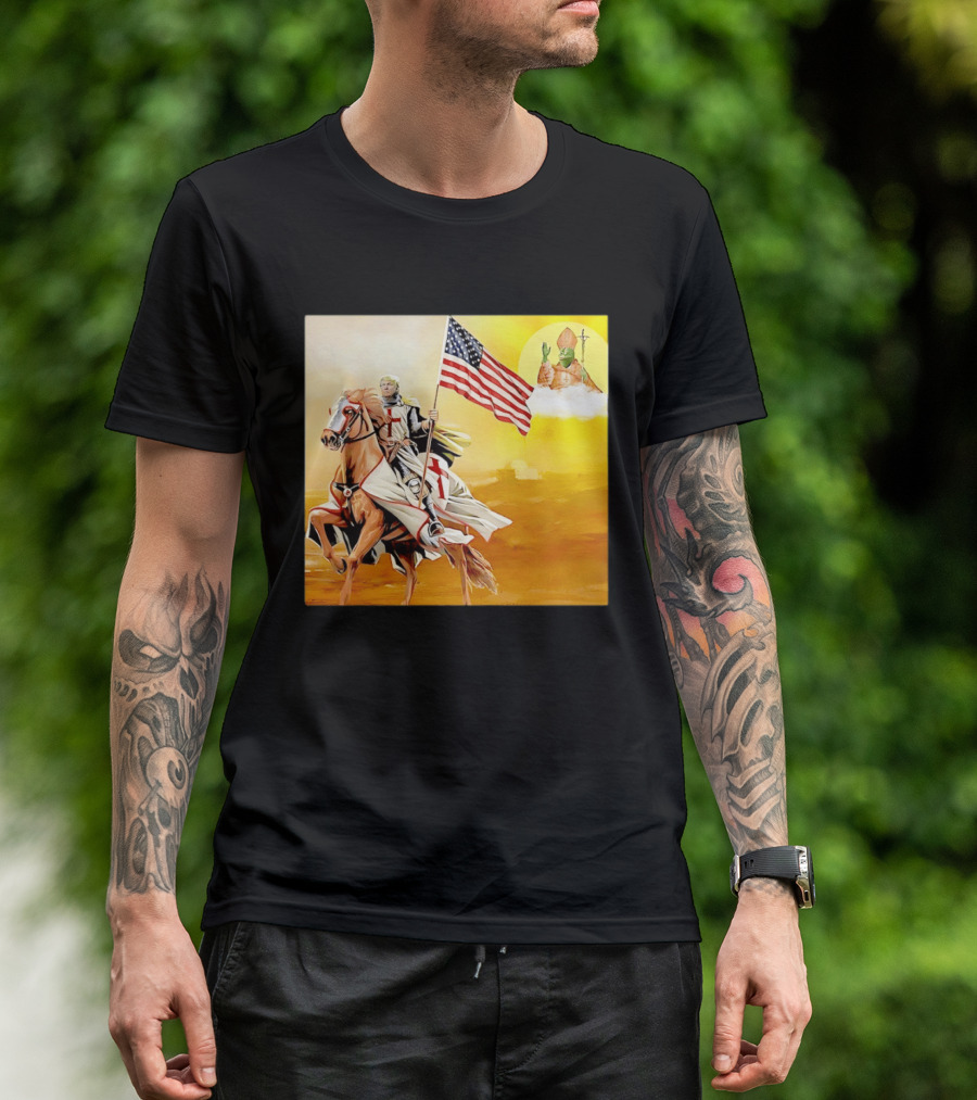 Donald Trump Crusader Knight With American Flag Riding Horse T-Shirt