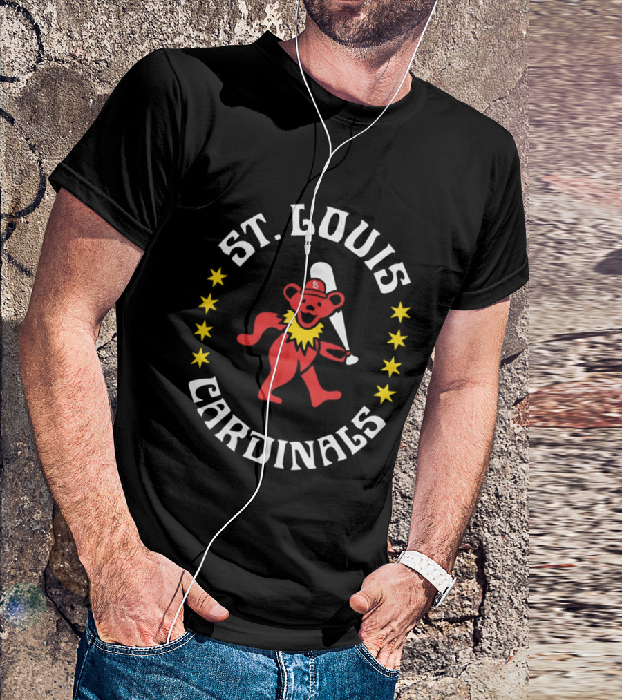 St Louis Cardinals Grateful Dead Bear Baseball Bat Stars T-Shirt