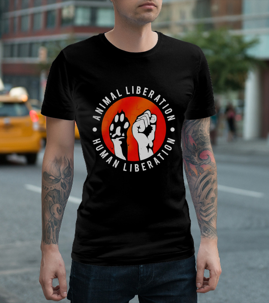 Animal Liberation Human Liberation Paw And Hand Raise T-Shirt