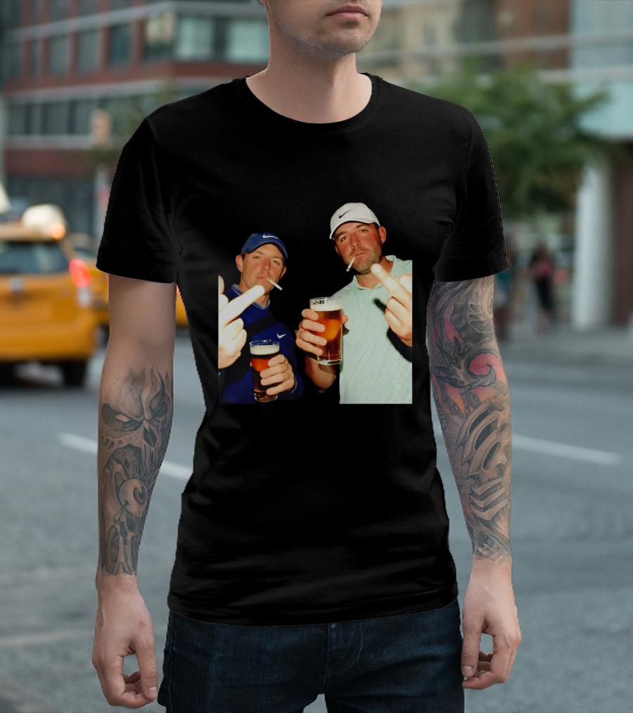 Rory McIlroy Scottie Scheffler Golf Middle Finger Beer Cigarettes T-Shirt