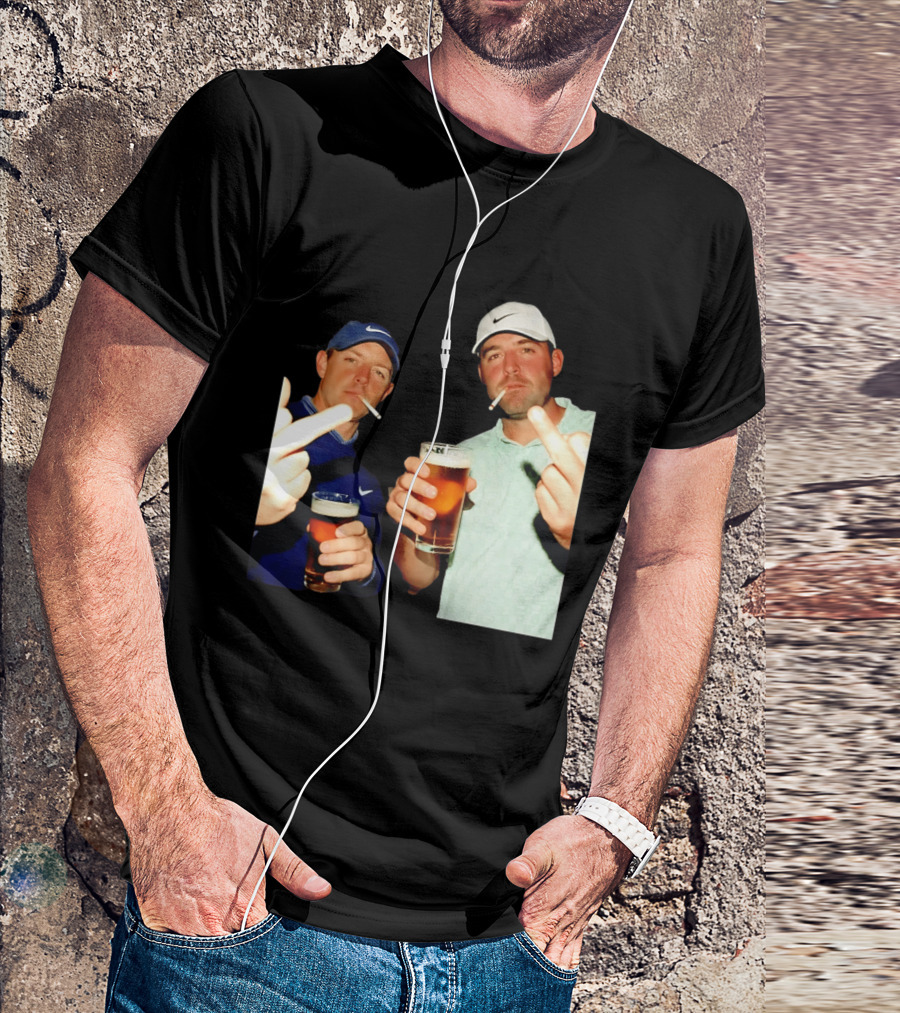 Rory McIlroy Scottie Scheffler Golf Middle Finger Beer Cigarettes T-Shirt