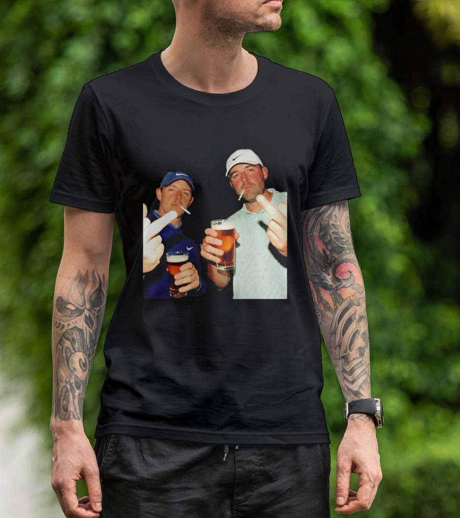 Rory McIlroy Scottie Scheffler Golf Middle Finger Beer Cigarettes T-Shirt