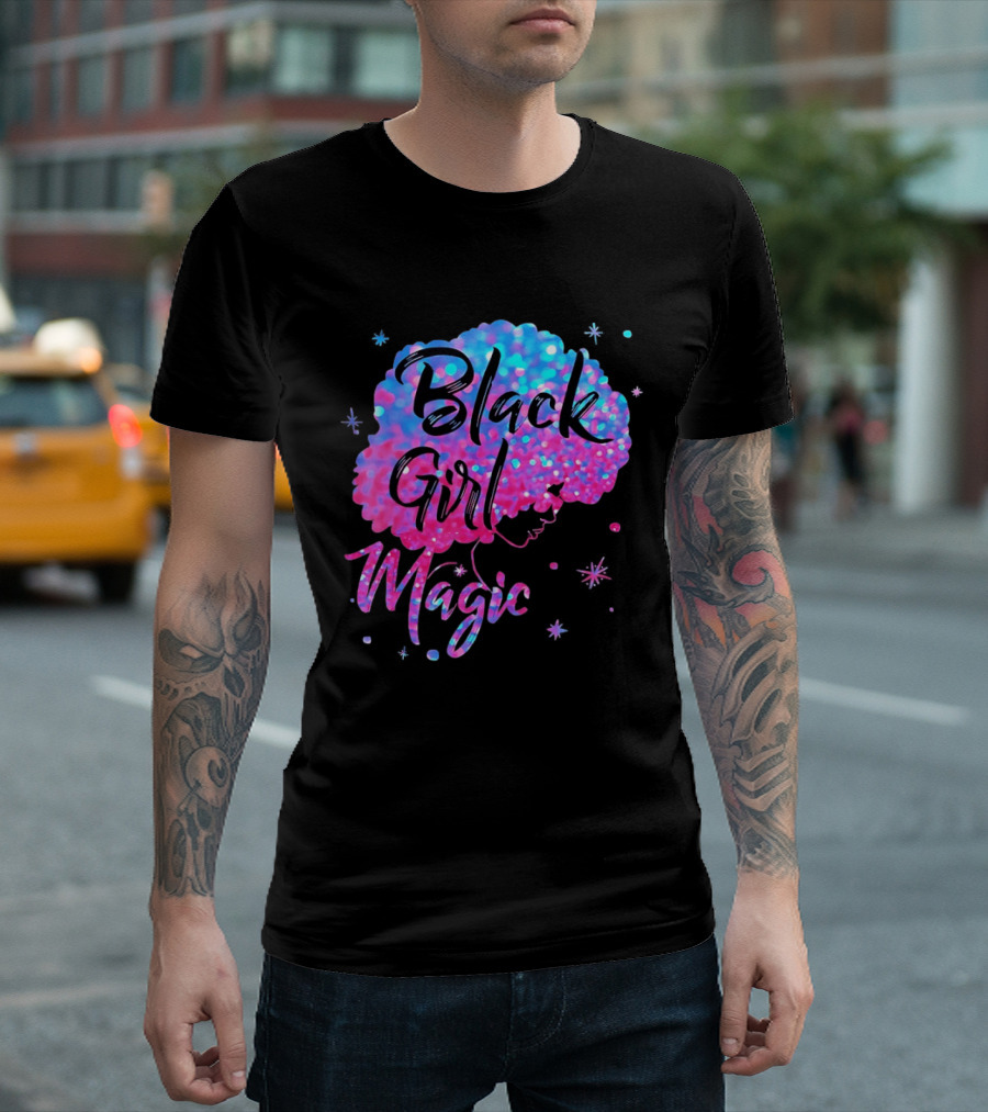 Black Girl Magic Vibrant Neon Glitter Afro T-Shirt
