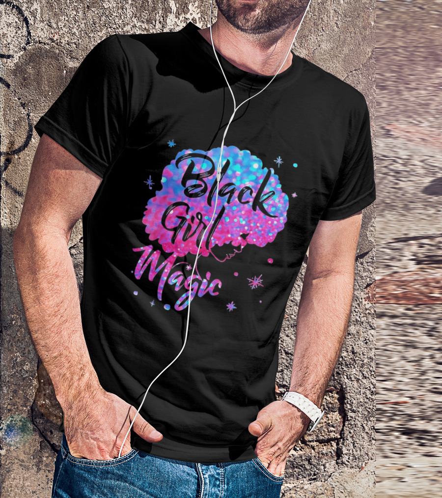 Black Girl Magic Vibrant Neon Glitter Afro T-Shirt