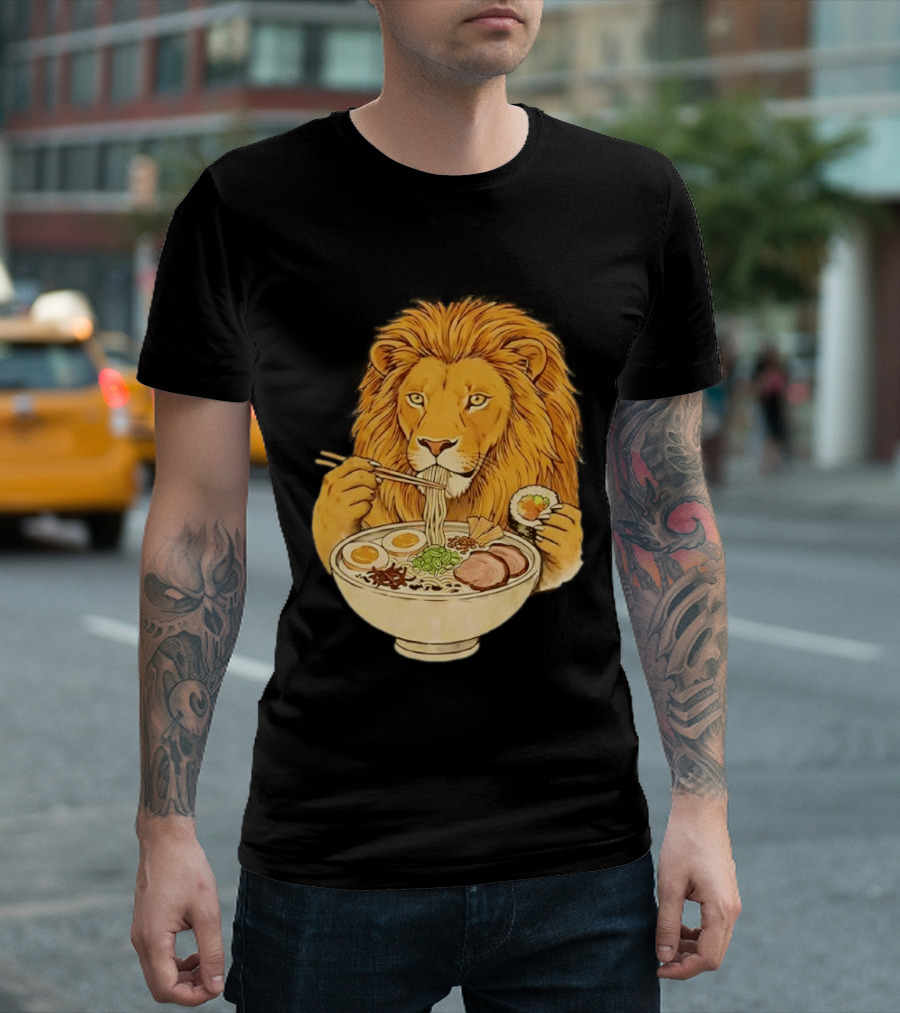 King Lion Eating Ramen Noodles With Sushi Meme T-Shirt