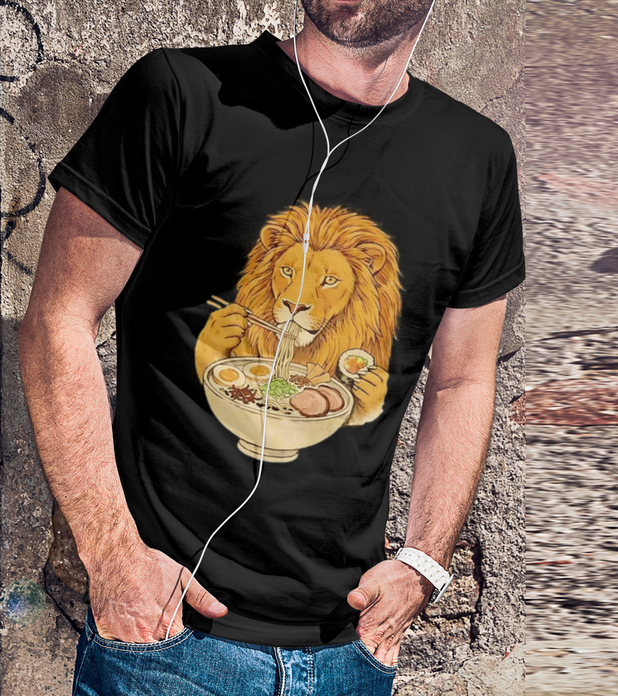 King Lion Eating Ramen Noodles With Sushi Meme T-Shirt