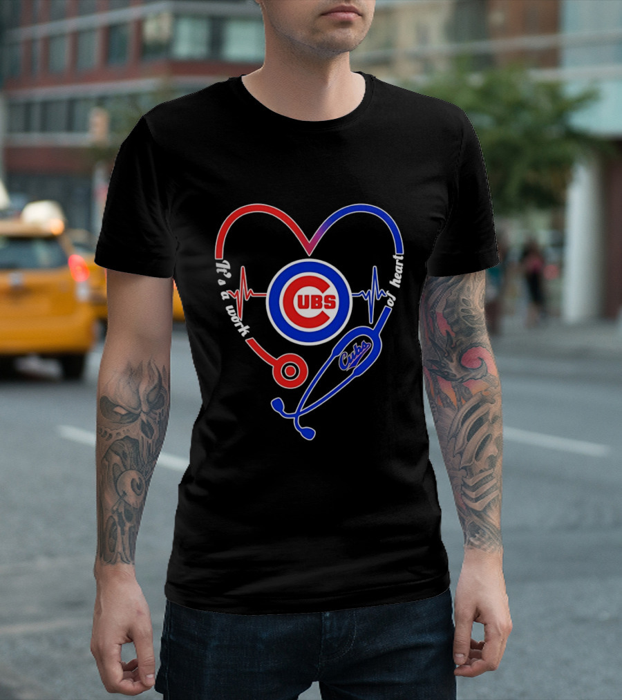 Chicago Cubs Heartbeat Stethoscope Work Of Heart T-Shirt