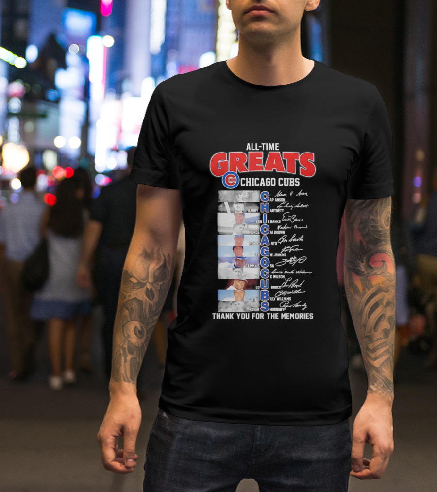 Chicago Cubs All Time Greats Legends And Signatures Thank You For The Memories T-Shirt