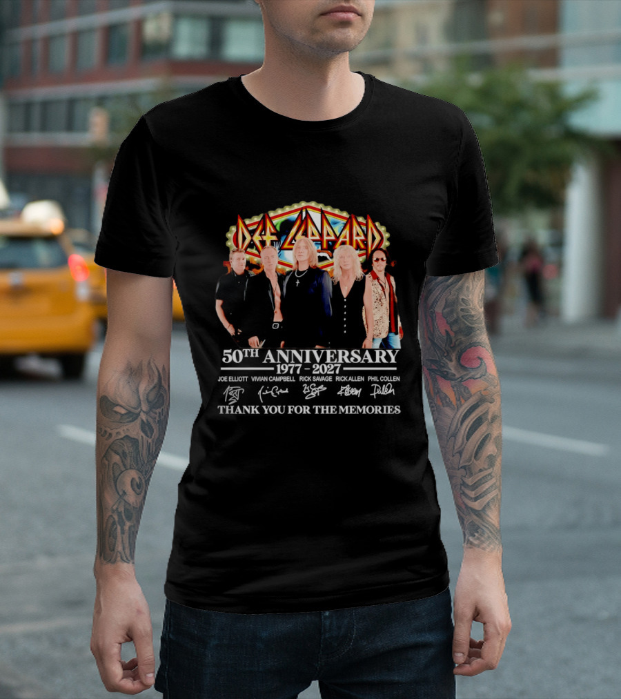 Def Leppard 50th Anniversary 1977 2027 Thank You For The Memories Signatures T-Shirt