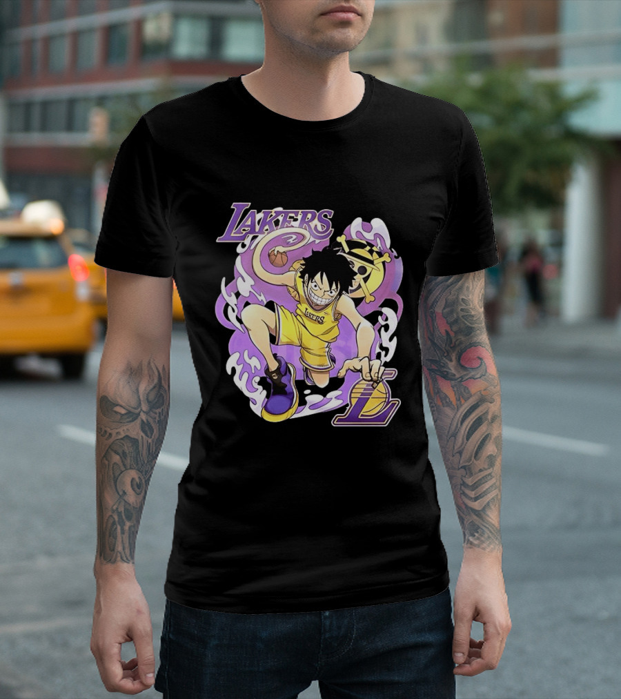Luffy Lakers One Piece Basketball Anime T-Shirt