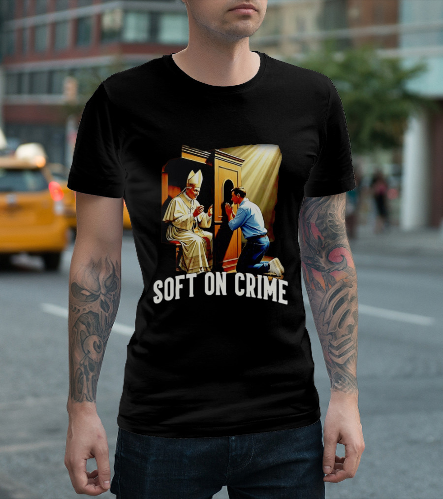 Soft On Crime Confessional Reflection With Penitent And Clergyman T-Shirt