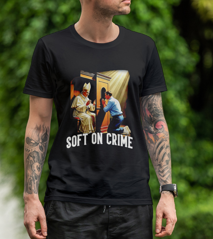 Soft On Crime Confessional Reflection With Penitent And Clergyman T-Shirt