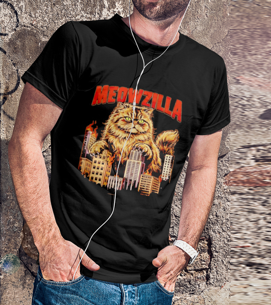 Meowzilla Giant Cat Rampage Over Burning City Skyline T-Shirt
