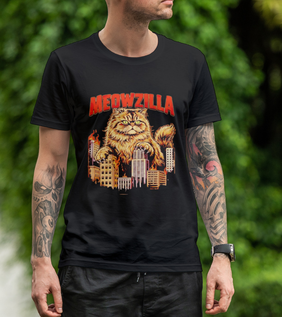 Meowzilla Giant Cat Rampage Over Burning City Skyline T-Shirt