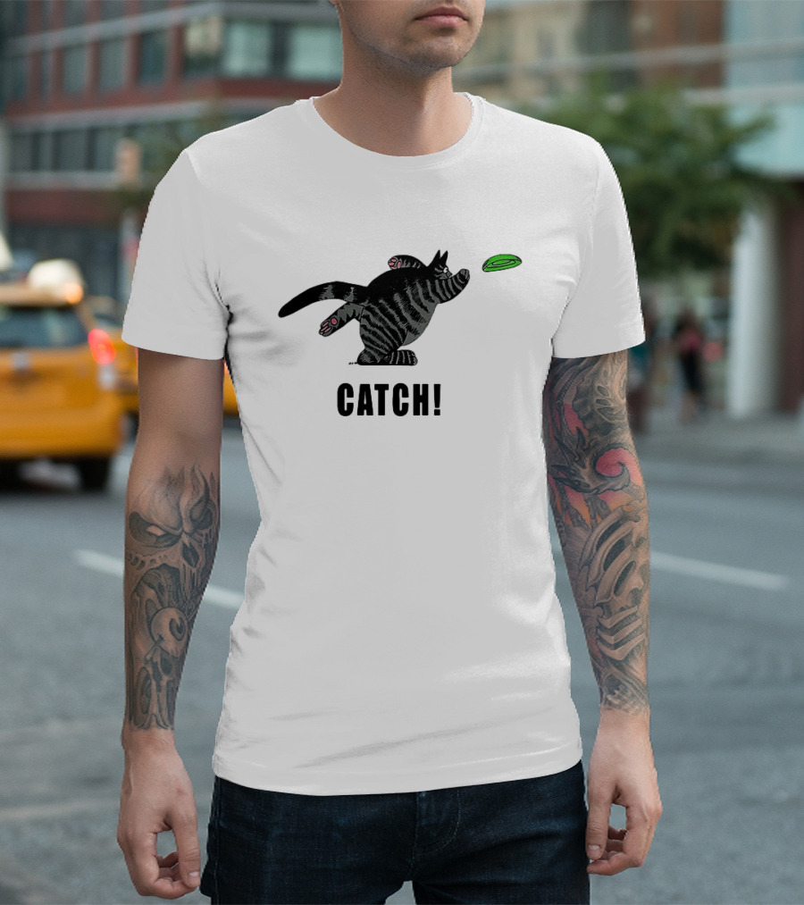B Kliban Cat Catch Frisbee Playful Humor T-Shirt