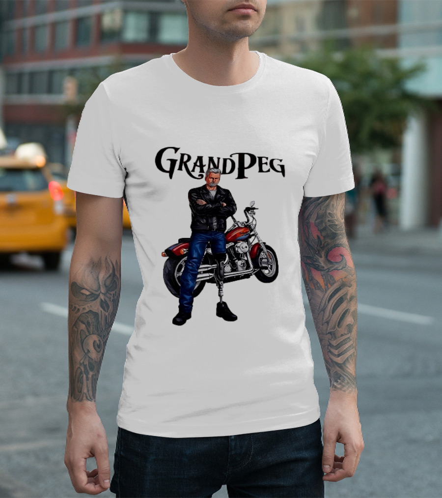Grand Peg Biker With Motorcycle And Leather Jacket T-Shirt