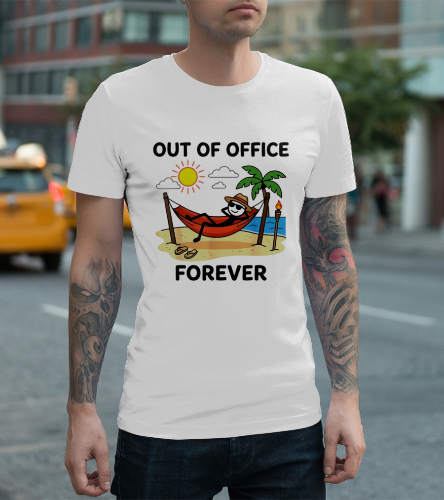 Out Of Office Forever Stick Figure In Hammock On Beach Vacation T-Shirt