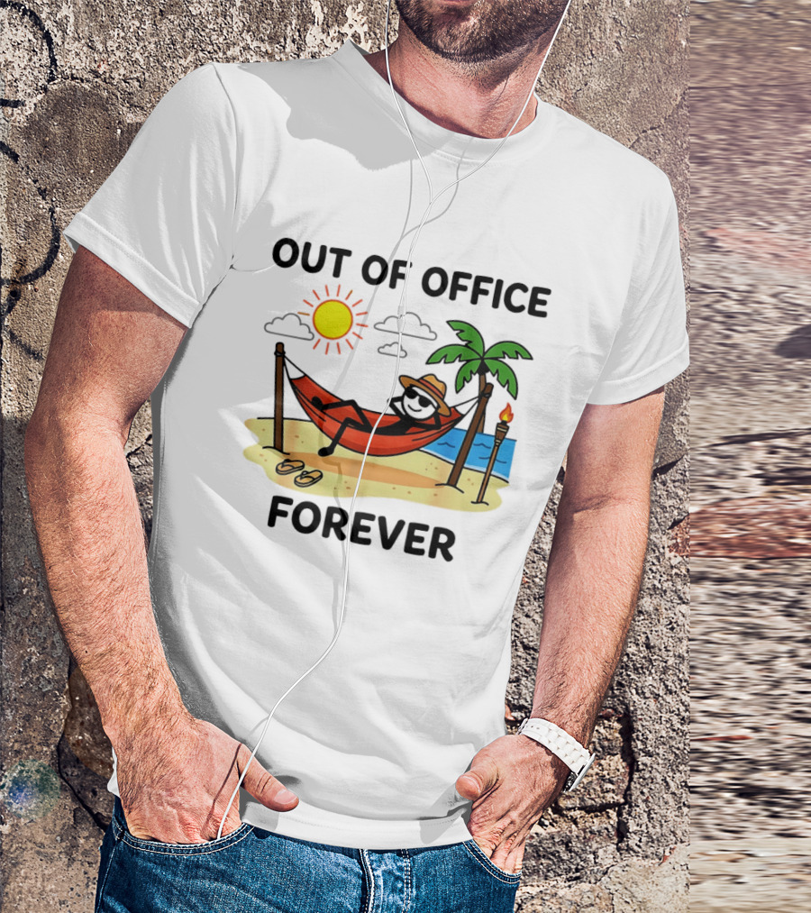 Out Of Office Forever Stick Figure In Hammock On Beach Vacation T-Shirt