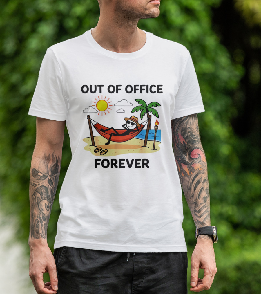 Out Of Office Forever Stick Figure In Hammock On Beach Vacation T-Shirt