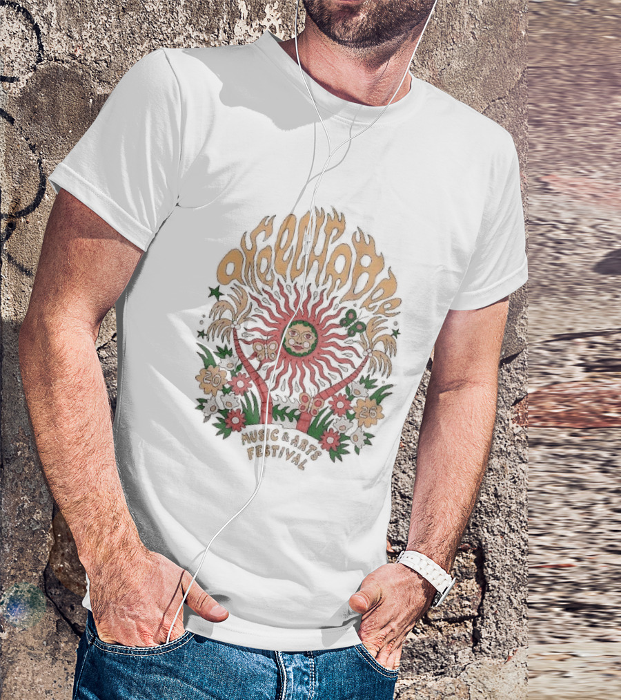 Okeechobee Music And Arts Festival 2026 Sun Illustration With Palm Trees And Floral Accents T-Shirt