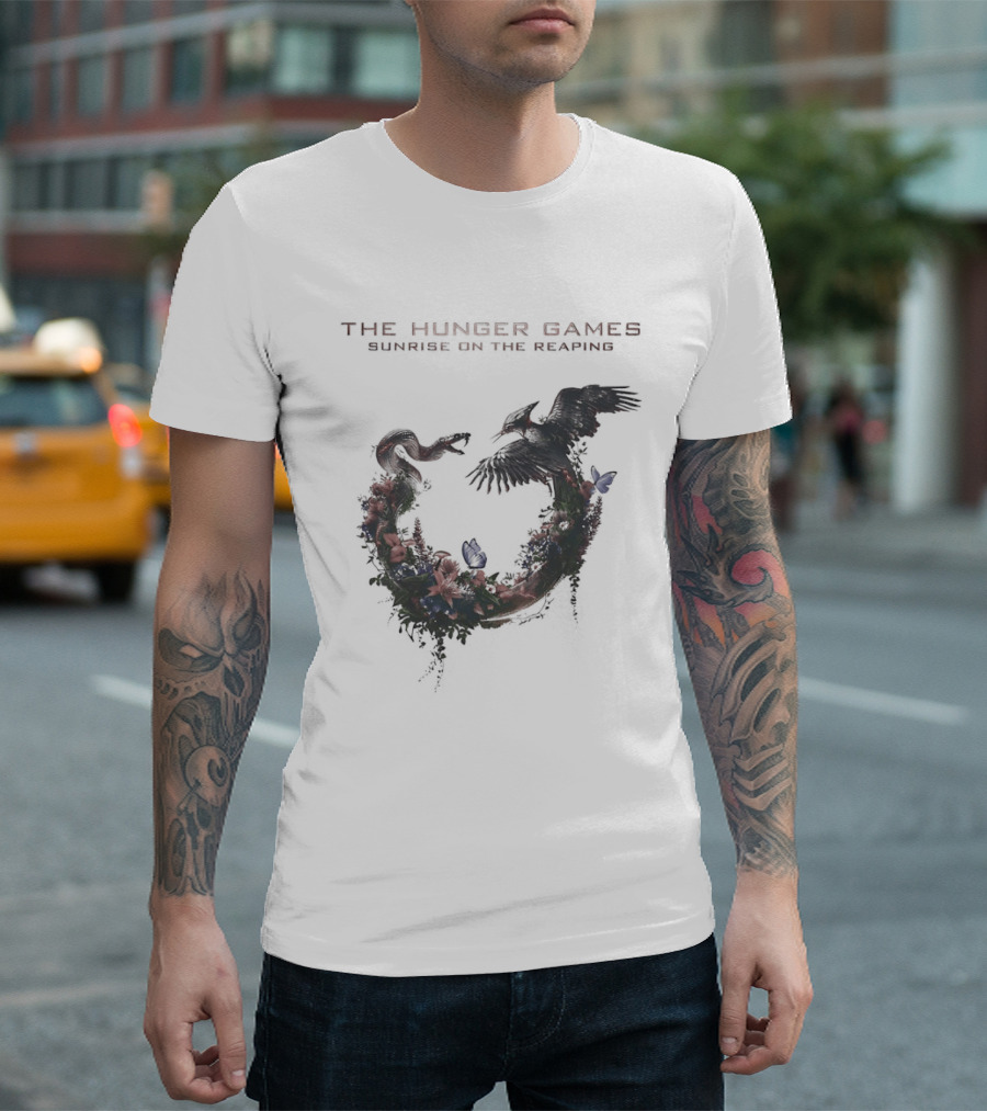 The Hunger Games Sunrise On The Reaping Snake And Bird Wreath T-Shirt
