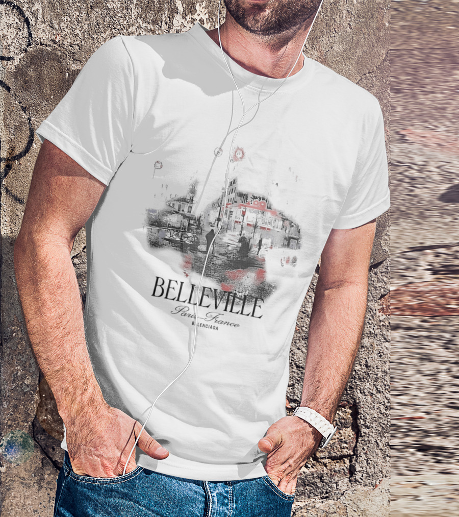 Belleville Paris France Travel Souvenir Vintage Style Depiction T-Shirt
