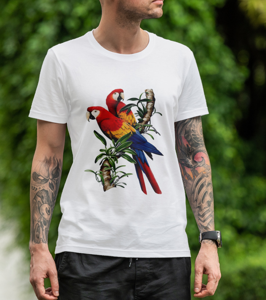 Parrot On Bret's Scarlet Macaw Tropical Branches T-Shirt