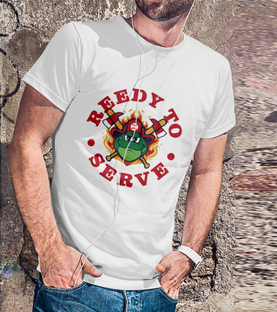 Reedy To Serve Reedy Rip'it The Frog Greenville Drive Baseball Firefighter T-Shirt