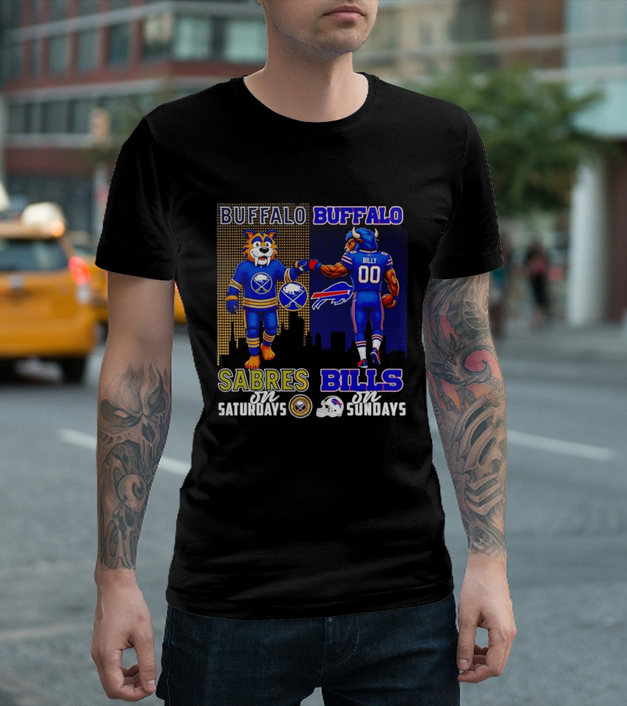 Buffalo Sabres Saturdays And Buffalo Bills Sundays City Skyline T-Shirt