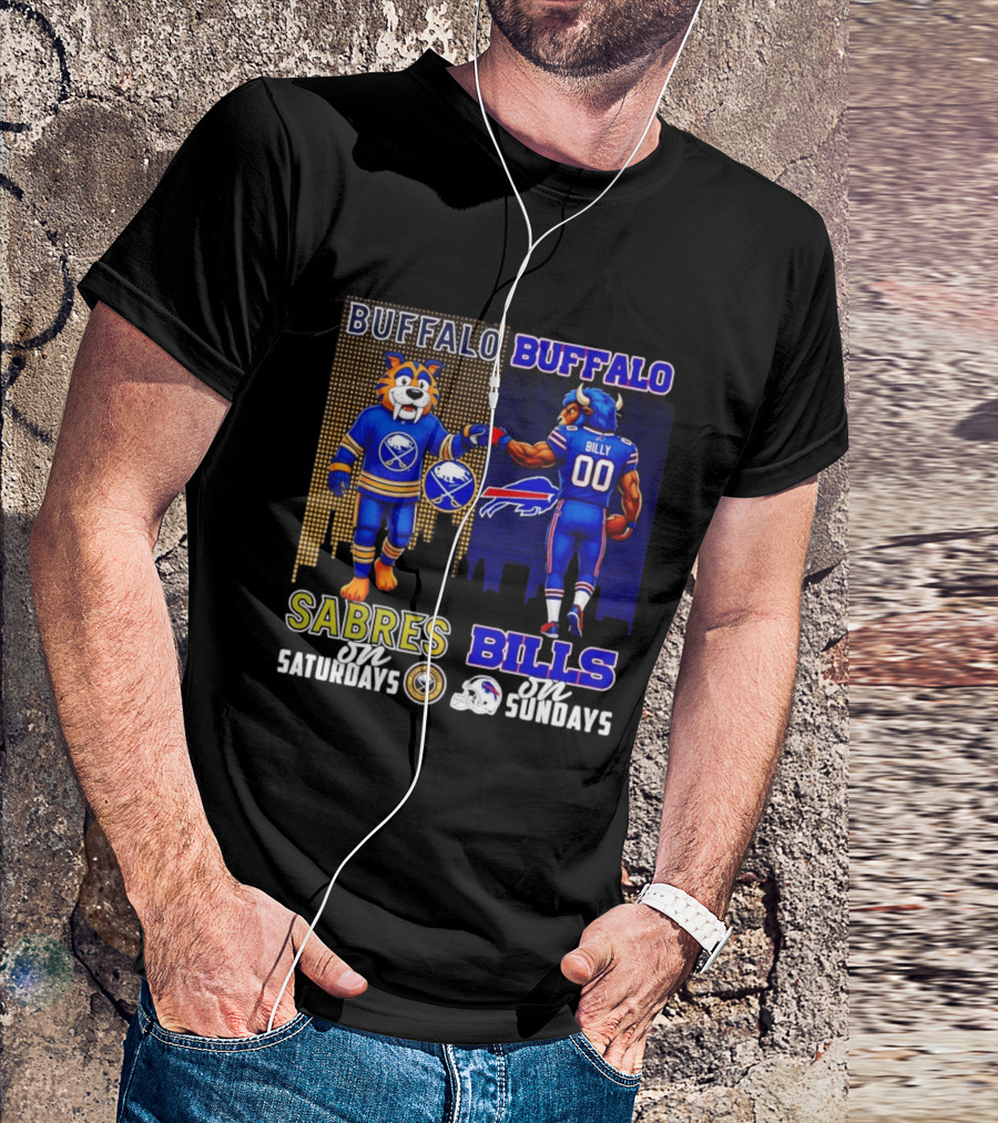Buffalo Sabres Saturdays And Buffalo Bills Sundays City Skyline T-Shirt