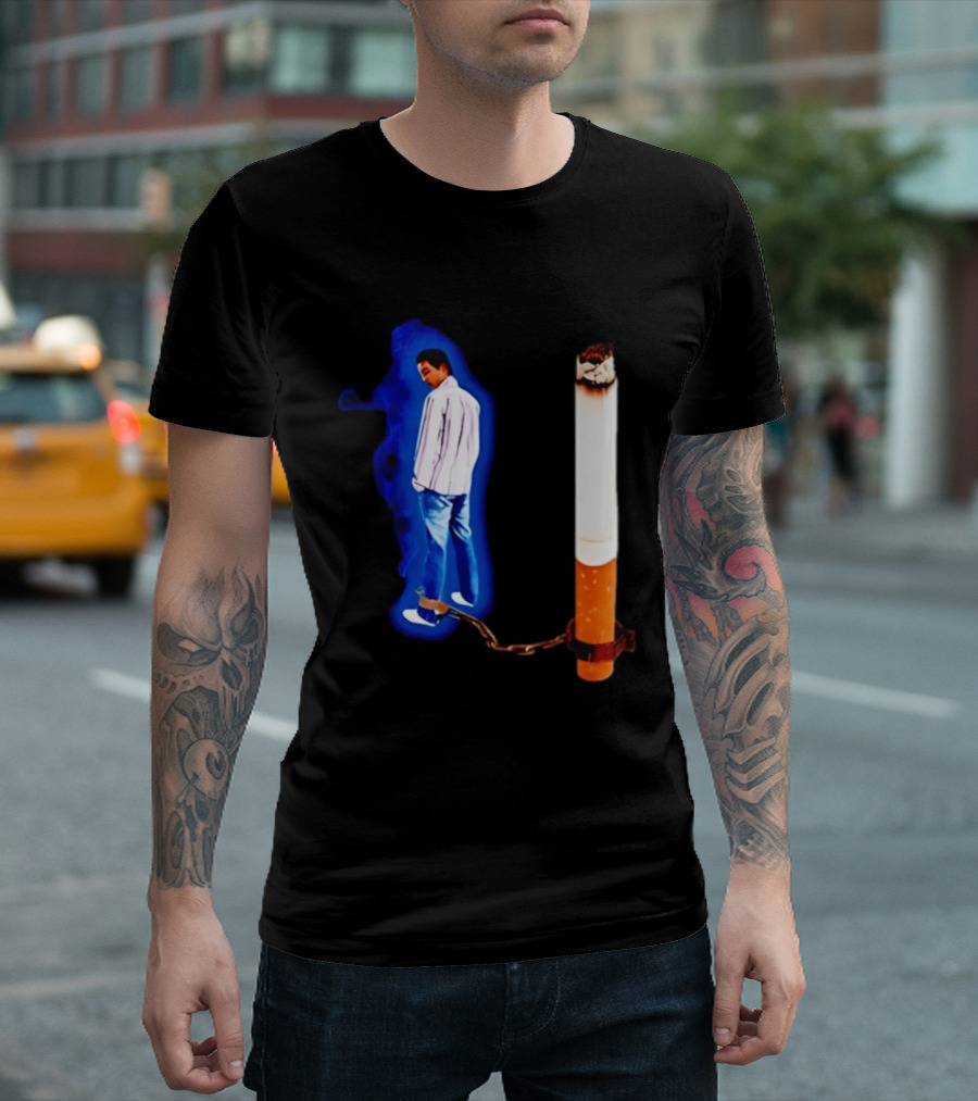 Man In Blue Jeans With Chains Connected To Burning Cigarette T-Shirt