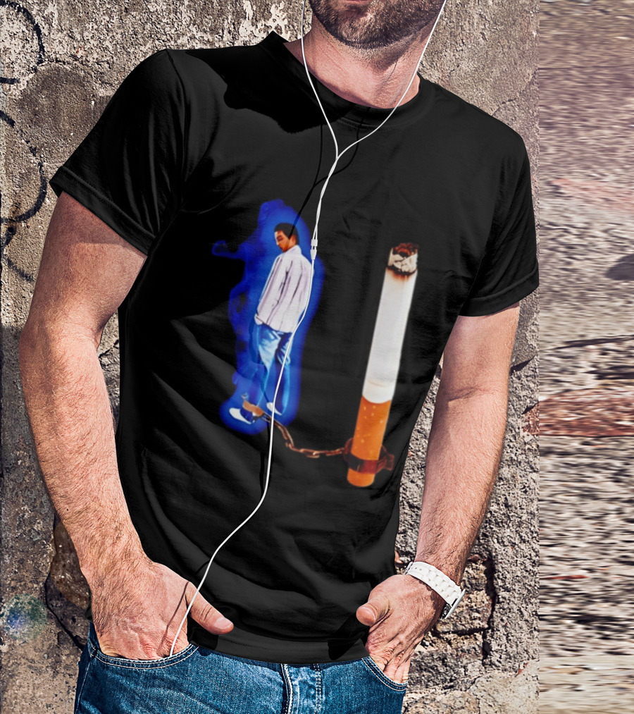 Man In Blue Jeans With Chains Connected To Burning Cigarette T-Shirt