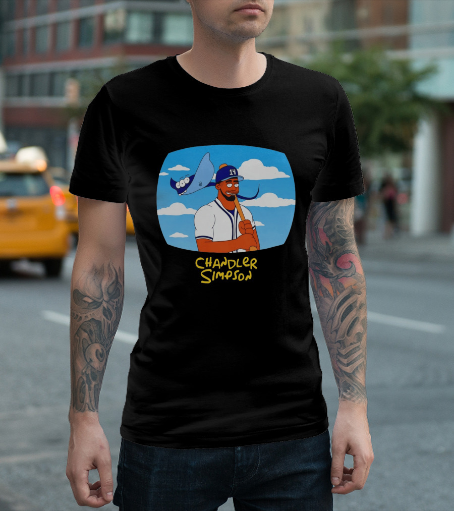Chandler Simpson Tampa Bay Cartoon Baseball Player With Ray And Clouds T-Shirt