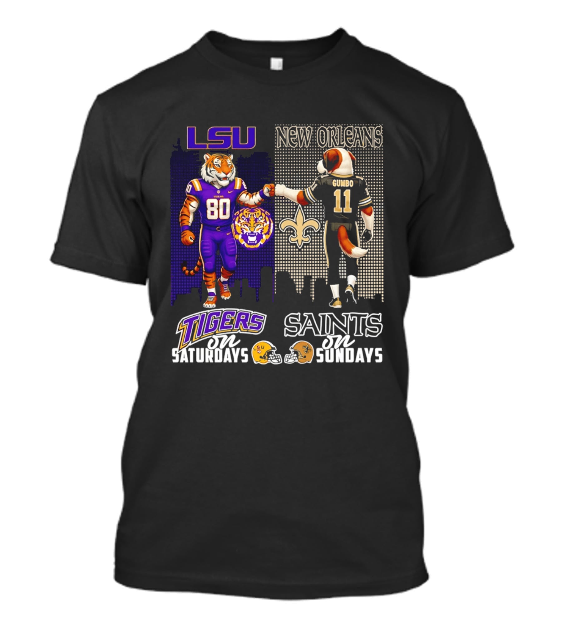 LSU Tigers And New Orleans Saints Football Saturdays And Sundays With City Skyline T-Shirt