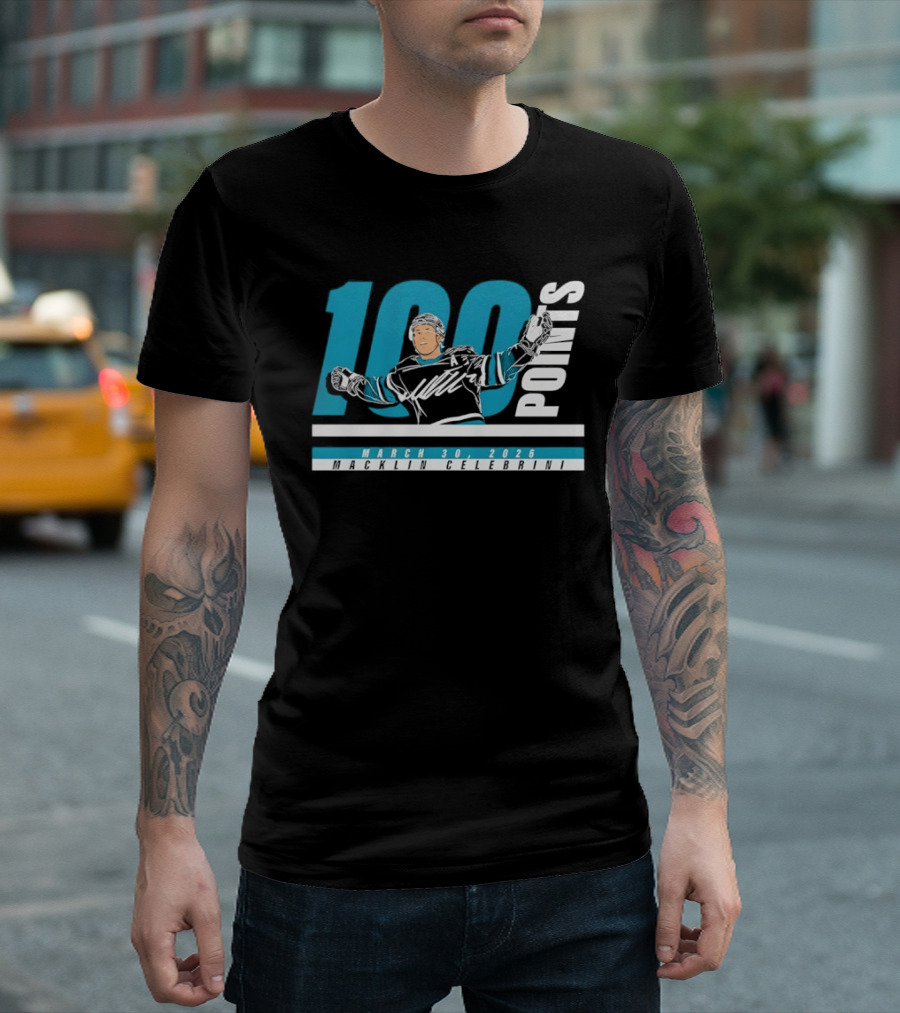 Macklin Celebrini 100 Points San Jose Sharks NHL March 30 2026 T-Shirt
