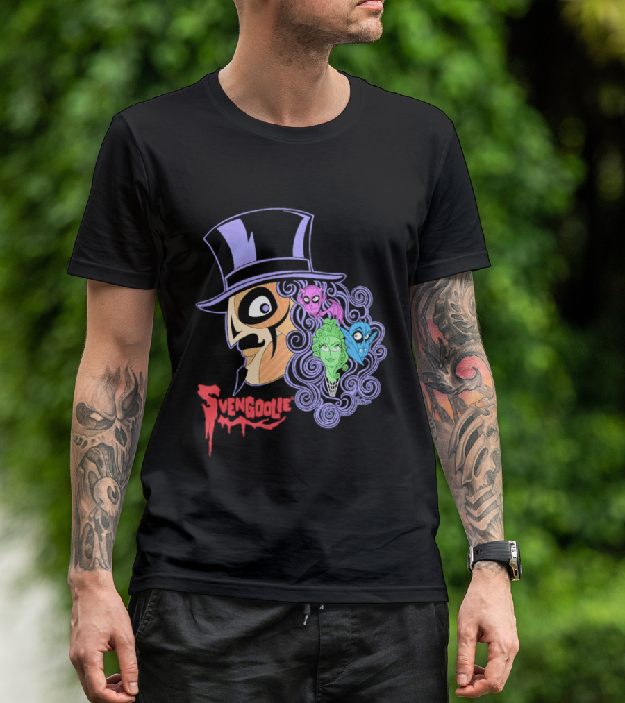 Svengoolie Cartoon Ghoul Faces And Purple Top Hat T-Shirt