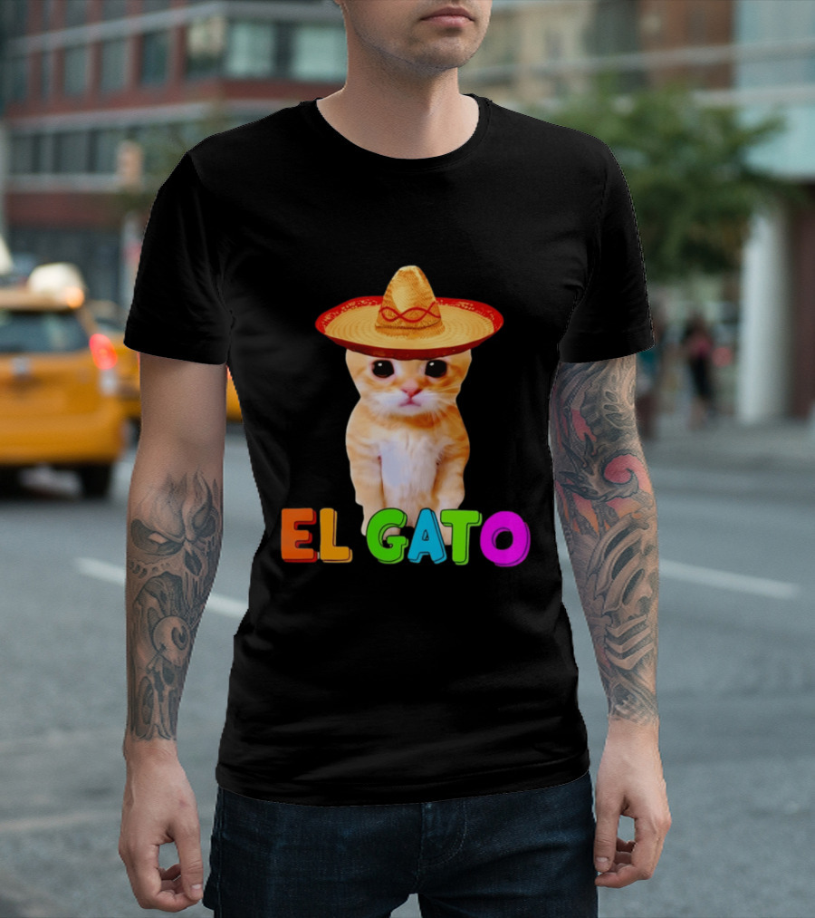 El Gato Cat Sombrero Hat Mexican Fiesta Fun Pet T-Shirt